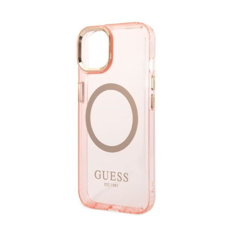 Guess Gold Outline Translucent MagSafe - Case for iPhone 14 Plus (Pink) 6