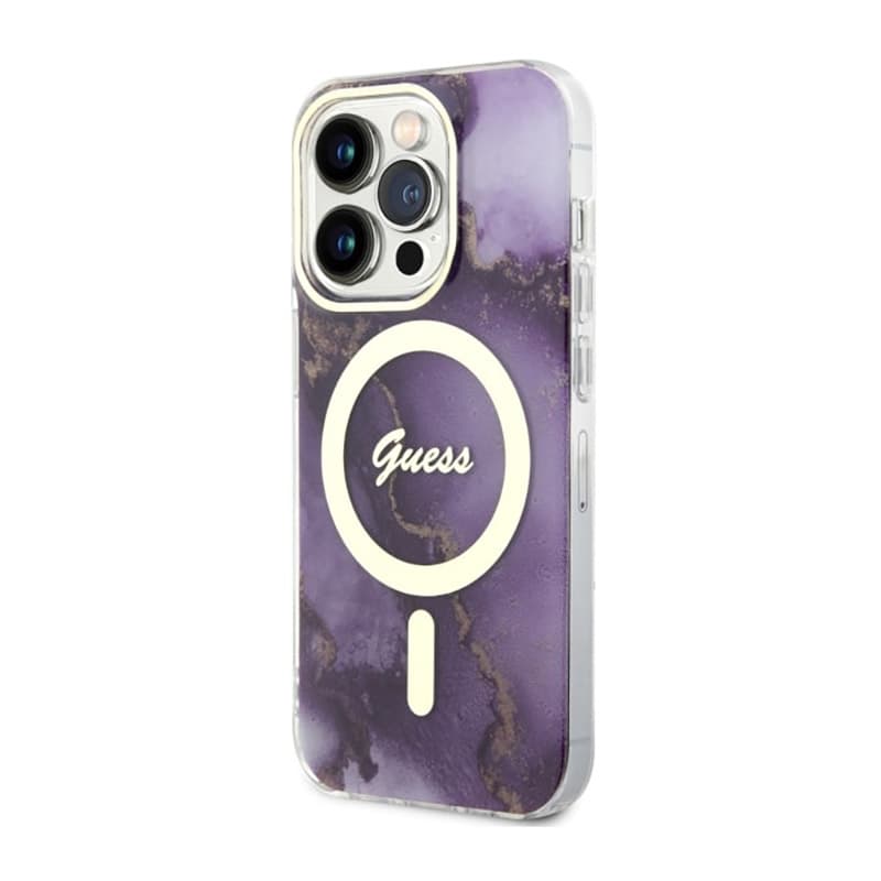 Guess Golden Marble MagSafe - Case for iPhone 14 Pro (Purple) 2