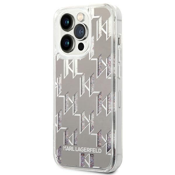 Karl Lagerfeld Monogram Liquid Glitter - Case for iPhone 14 Pro (Silver) 2