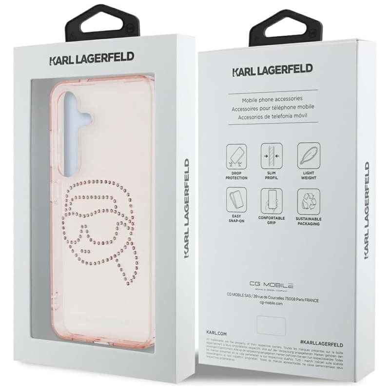 Karl Lagerfeld Rhinestones Karl Head Logo - Case for Samsung Galaxy S25 (Pink) 8