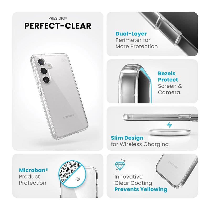 Speck Presidio Perfect-Clear - Samsung Galaxy S24 Case (Clear/Clear) 7