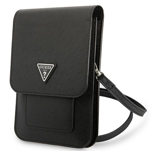 Guess Wallet Saffiano Triangle Logo Phone Bag (Black) 1