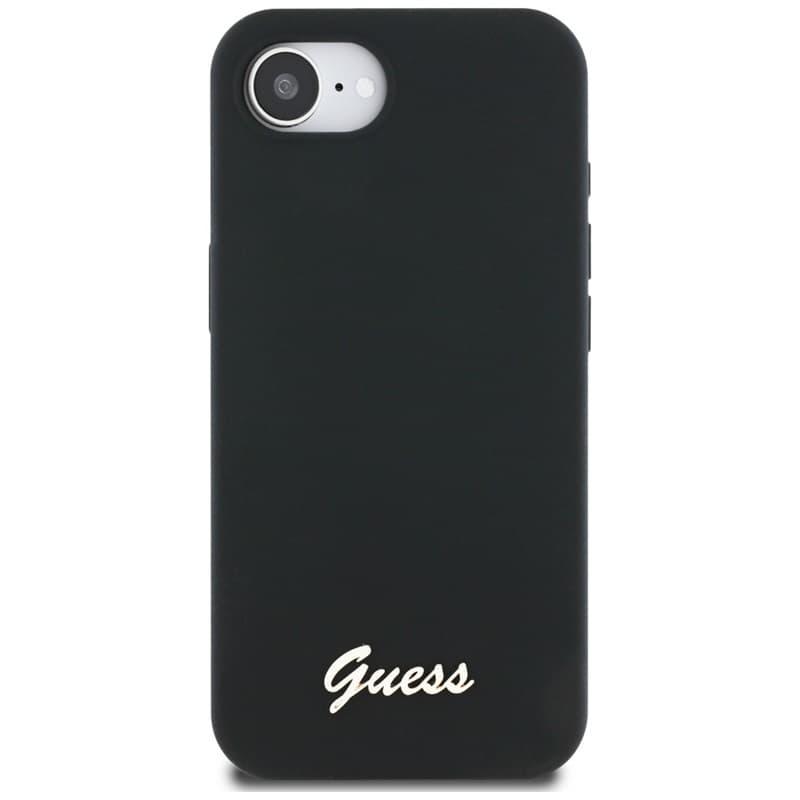 Guess Silicone Script Metal Logo MagSafe - Case for iPhone 16e (black) 3
