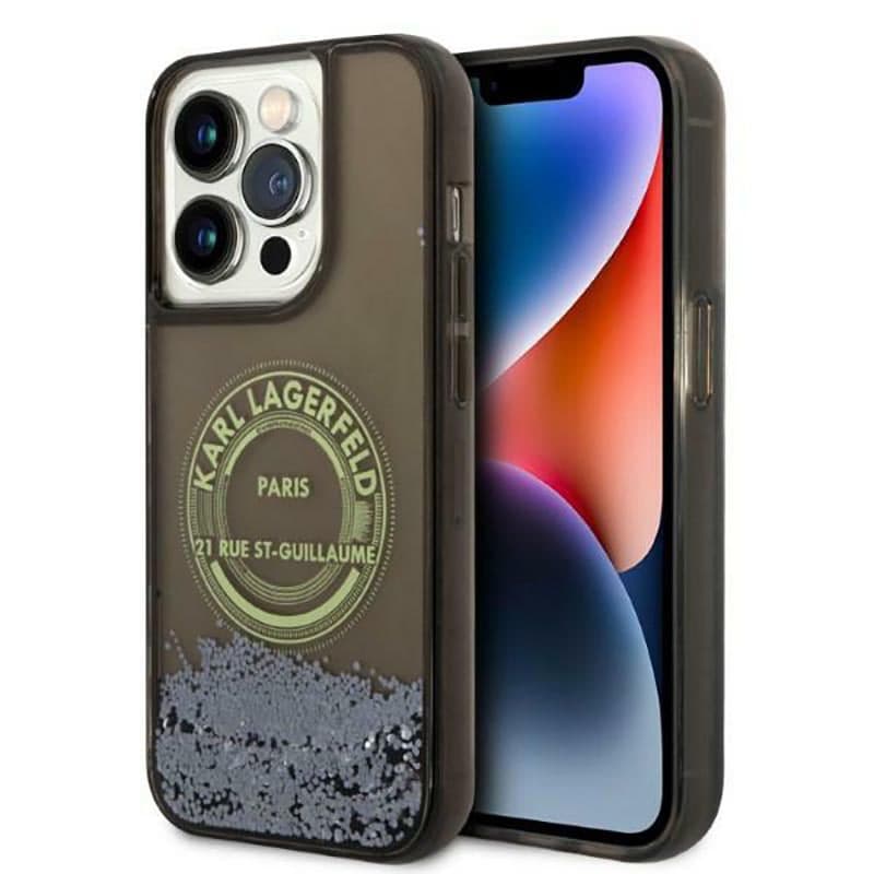 Karl Lagerfeld Liquid Glitter Round RSG Logo Case - Case for iPhone 14 Pro (Black) 1