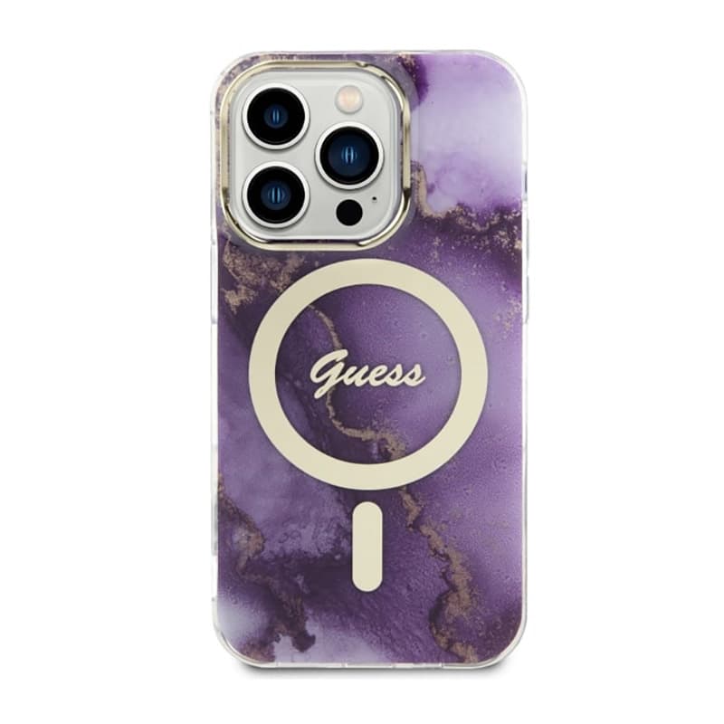 Guess Golden Marble MagSafe - Case for iPhone 14 Pro (Purple) 3