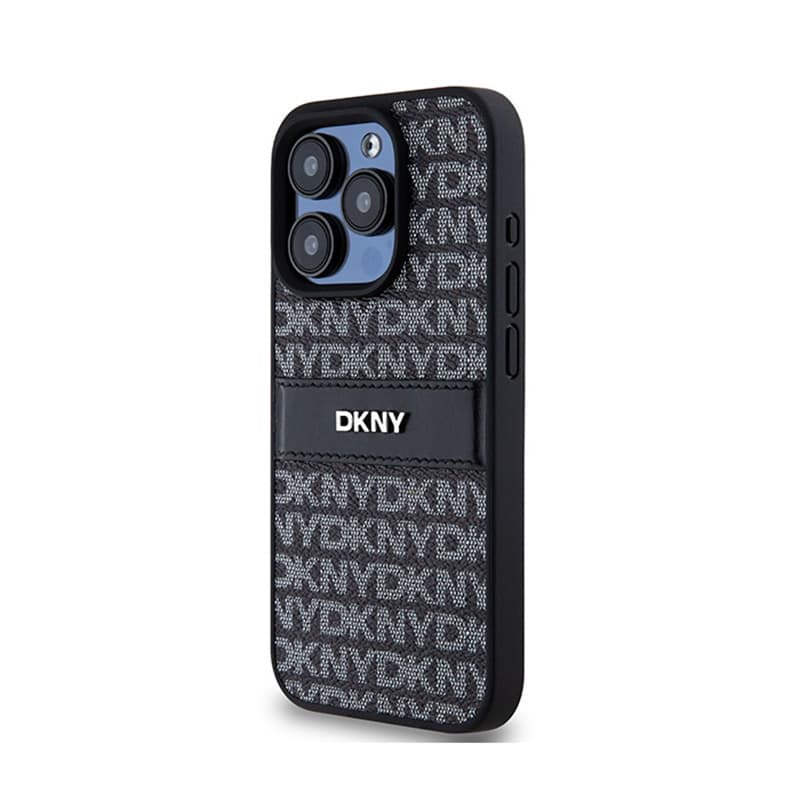 DKNY Leather Mono Stripe & Metal Logo - iPhone 15 Pro Case (black) 2