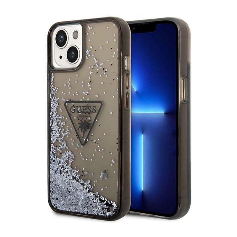 Guess Liquid Glitter Triangle Logo Case - Case for iPhone 14 Plus (Black) 1