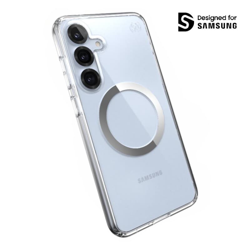 Speck Presidio Perfect-Clear Magnet - Samsung Galaxy S25+ / S24+ MagSafe Case (Clear / Chrome Finish / Serene Silver)