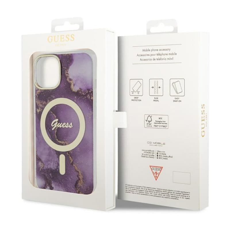 Guess Golden Marble MagSafe - Case for iPhone 14 (Purple) 8
