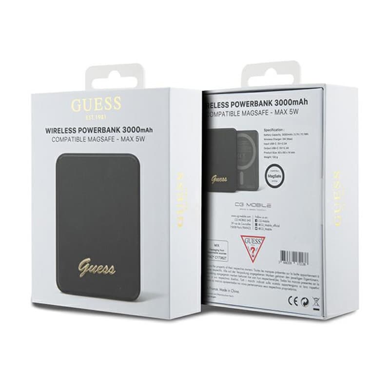 Guess Metal Script Logo MagSafe - 3,000 mAh 5W MagSafe induction power bank (black) 5
