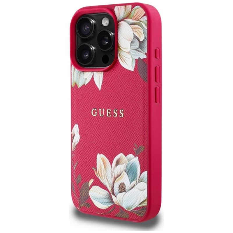 Guess Grained Printed Flower Pattern MagSafe - Case for iPhone 16 Pro Max (fuchsia) 2
