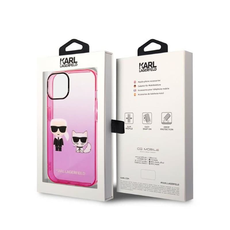 Karl Lagerfeld Gradient Ikonik Karl & Choupette - Case for iPhone 14 Plus (Pink) 8
