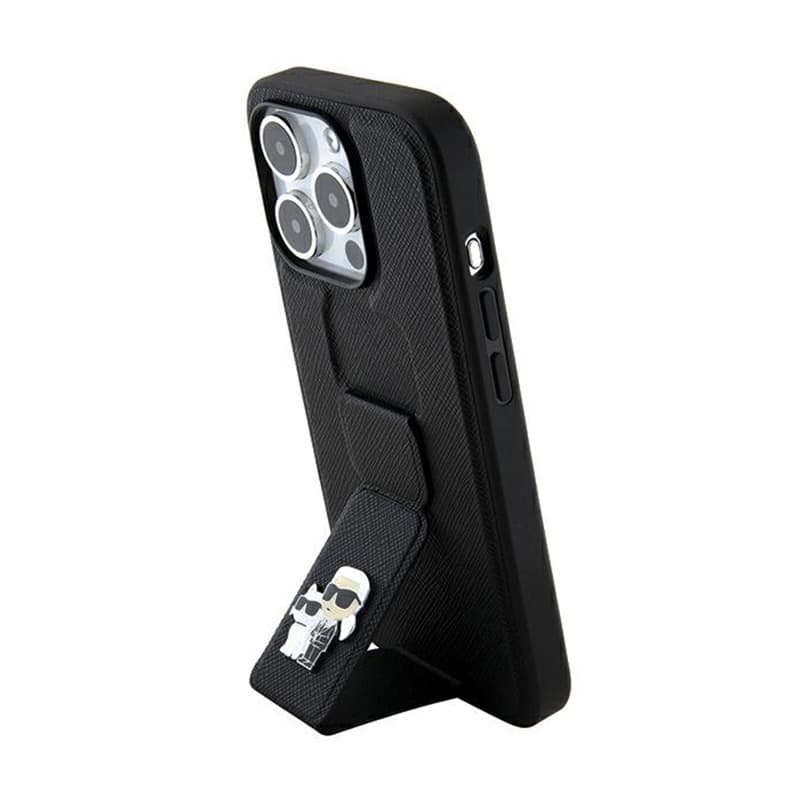Karl Lagerfeld Gripstand Saffiano Karl & Choupette Pins - iPhone 14 Pro Case (Black) 8