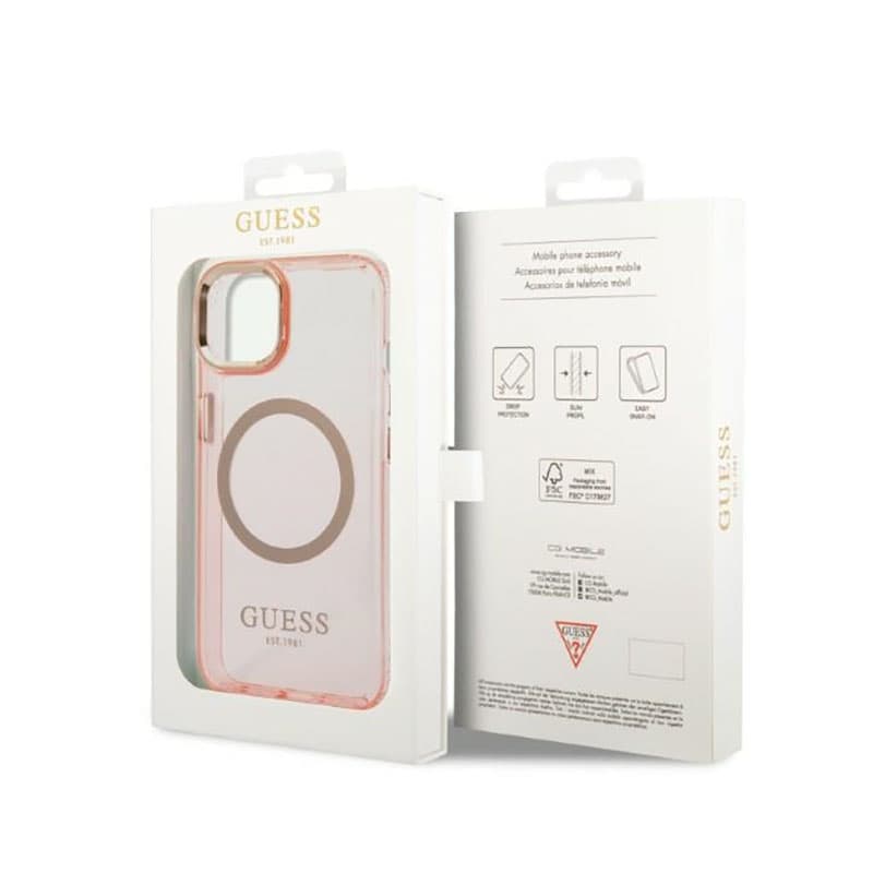 Guess Gold Outline Translucent MagSafe - Case for iPhone 14 Plus (Pink) 8