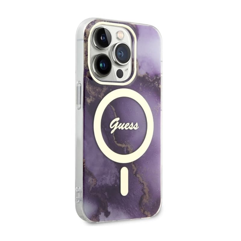 Guess Golden Marble MagSafe - Case for iPhone 14 Pro (Purple) 4