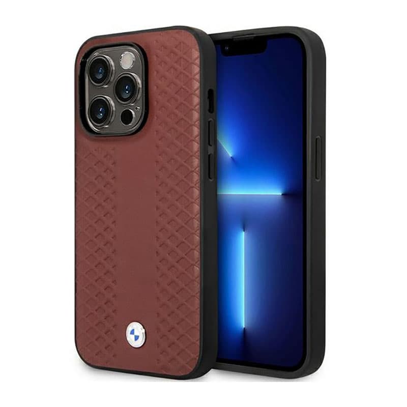 BMW Leather Diamond Pattern - Case for iPhone 14 Pro Max (Burgundian) 1