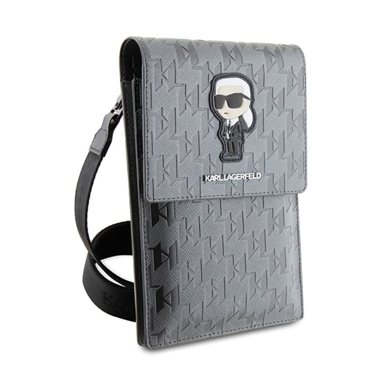 Karl Lagerfeld Saffiano Monogram Ikonik - Phone crossbody Bag (silver) 3