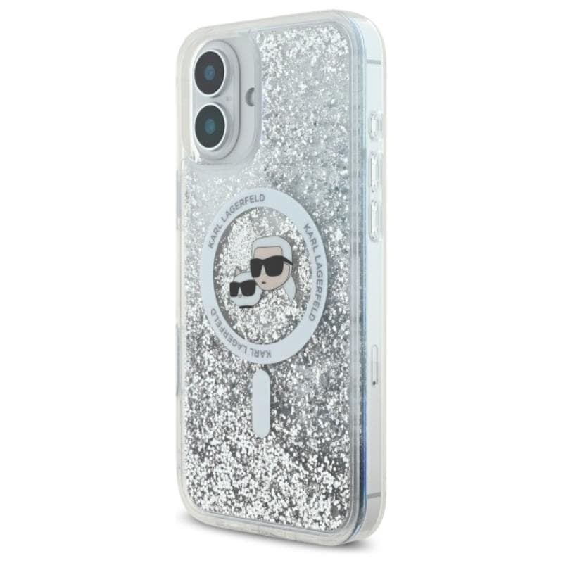 Karl Lagerfeld Liquid Glitter Karl & Choupette Head MagSafe - Case for iPhone 16 (transparent) 2