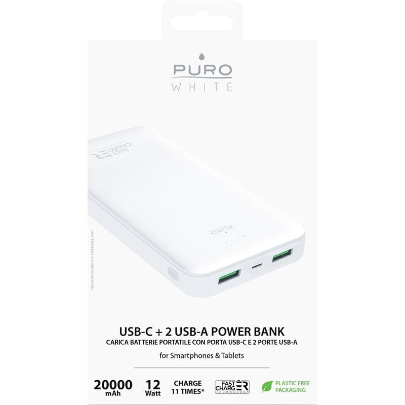 PURO White Fast Charger Power Bank - Power bank for smartphones and tablets 20000 mAh, 2xUSB-A + 1xUSB-C (white) 2