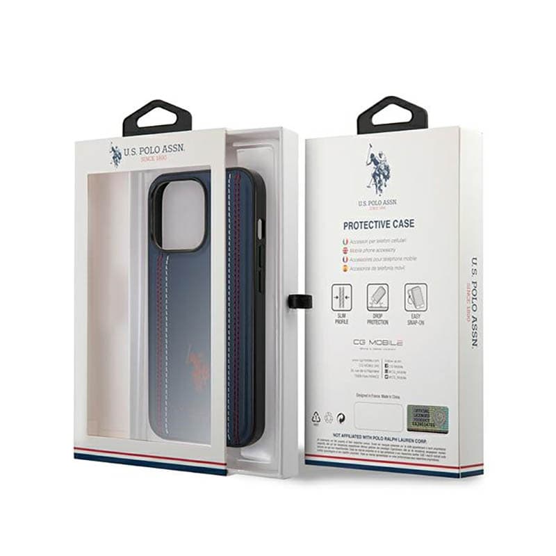 US Polo Assn Leather Stitch - Case for iPhone 14 Pro Max (Navy blue) 8