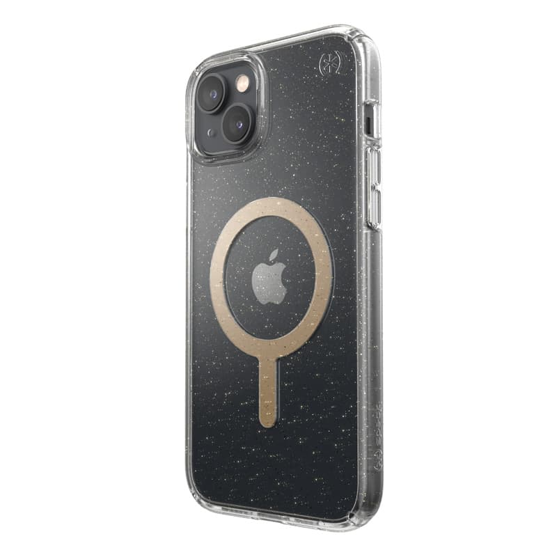 Speck Presidio Perfect-Clear with Glitter + MagSafe - iPhone 15 Plus / 14 Plus Case with MICROBAN Coating (Clear / Gold Glitter) 3