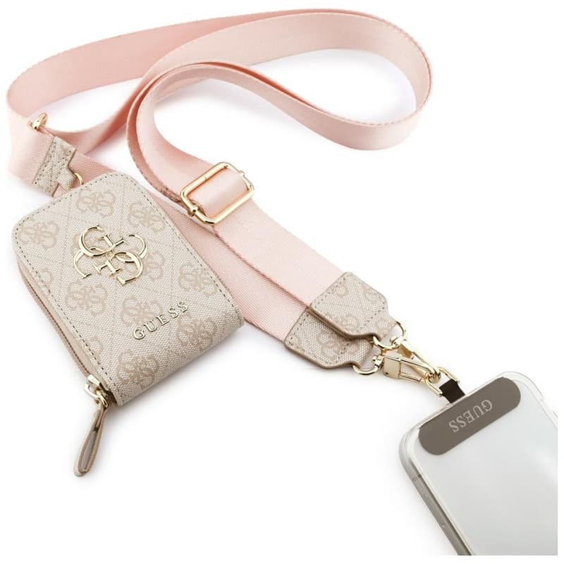 Guess 4G Metal Logo Universal Crossbody Phone Strap Small Purse - Lanyard/Shoulder Strap with Phone Wallet (Pink) 1