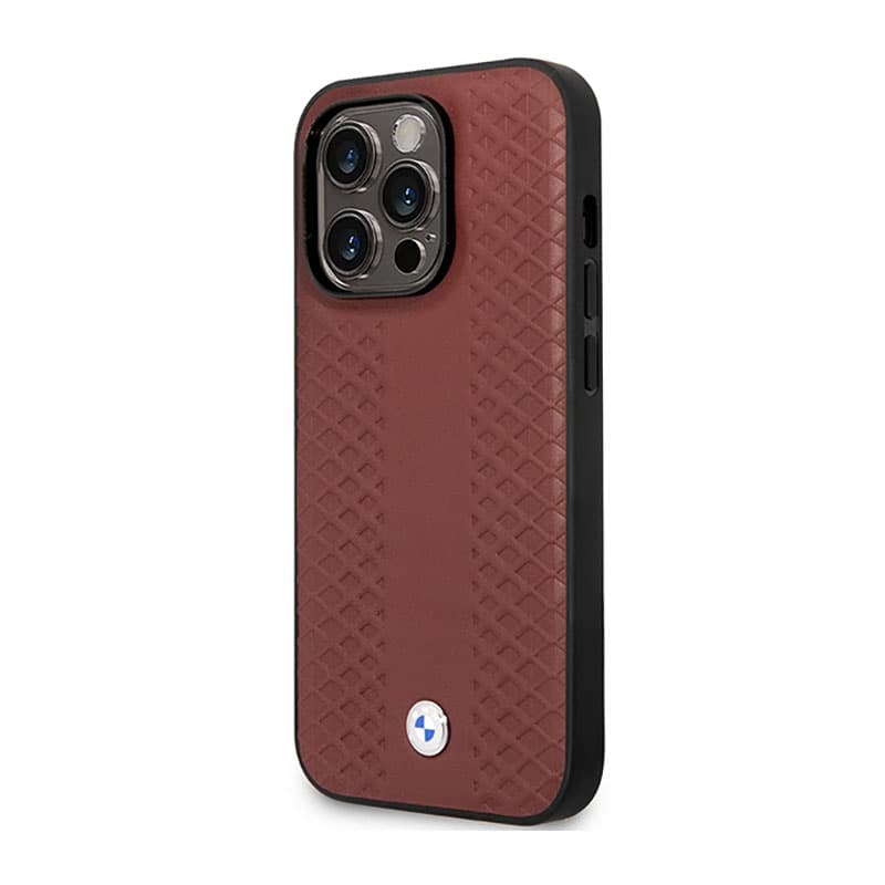 BMW Leather Diamond Pattern - Case for iPhone 14 Pro Max (Burgundian) 2