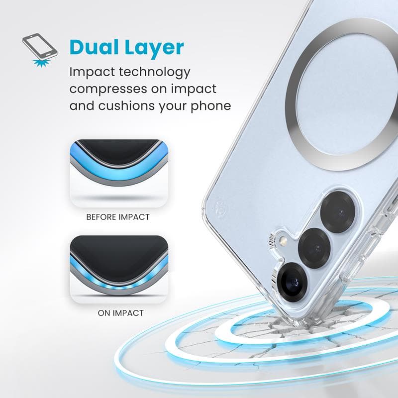 Speck Presidio Perfect-Clear Magnet - Samsung Galaxy S25+ / S24+ MagSafe Case (Clear / Chrome Finish / Serene Silver) 3