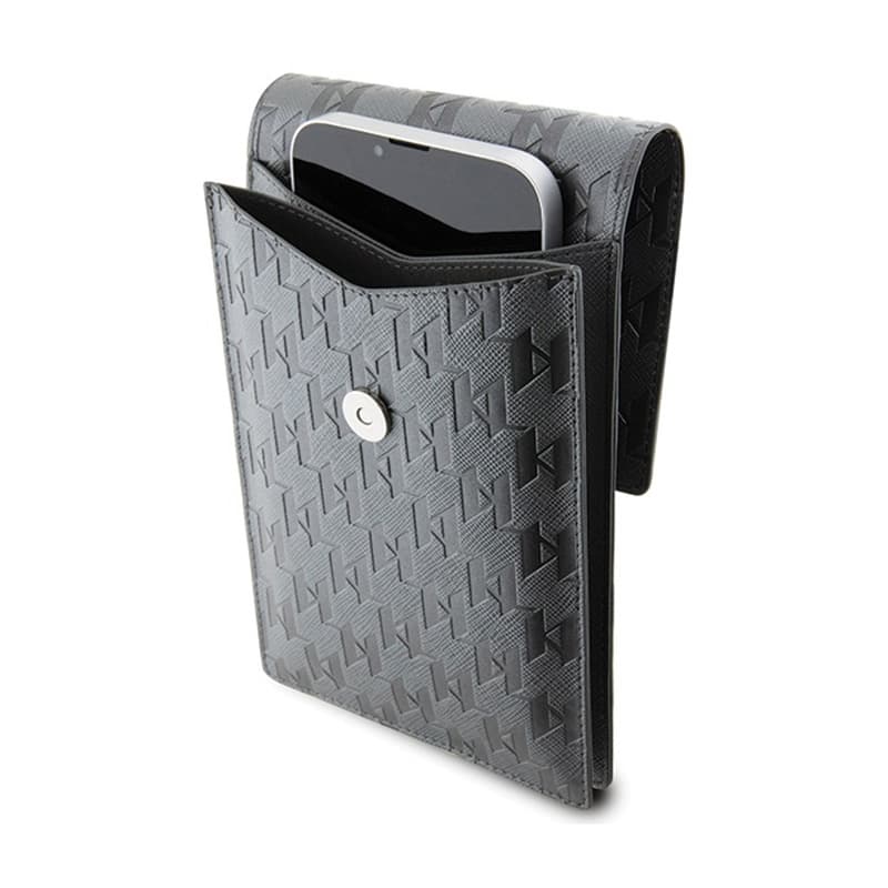 Karl Lagerfeld Saffiano Monogram Ikonik - Phone crossbody Bag (silver) 4