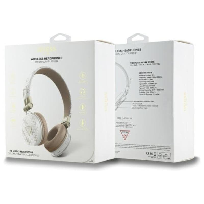 Guess 4G Triangle Round Shape - Wireless Over-Ear Bluetooth ENC Headphones (White) 4