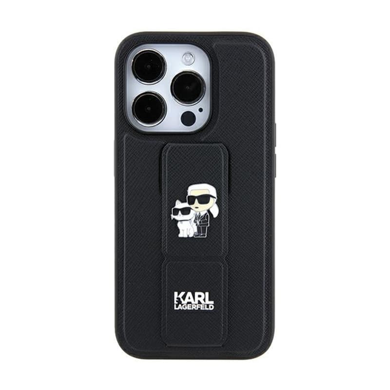 Karl Lagerfeld Gripstand Saffiano Karl & Choupette Pins - iPhone 11 Case (black) 4