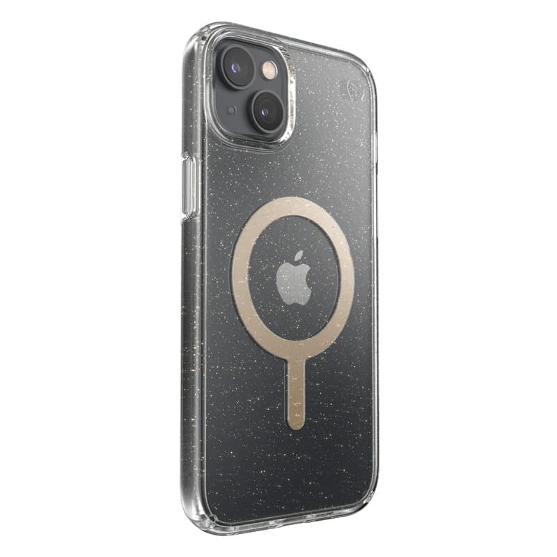 Speck Presidio Perfect-Clear with Glitter + MagSafe - iPhone 15 Plus / 14 Plus Case with MICROBAN Coating (Clear / Gold Glitter) 4