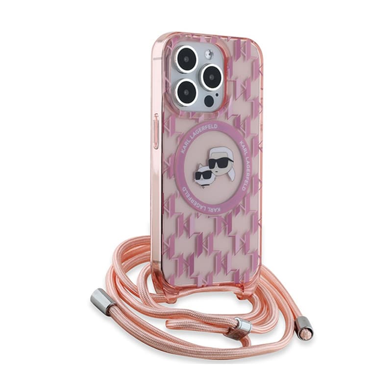 Karl Lagerfeld IML Crossbody Monogram Karl & Choupette Head MagSafe - Case for iPhone 15 Pro (Pink) 3