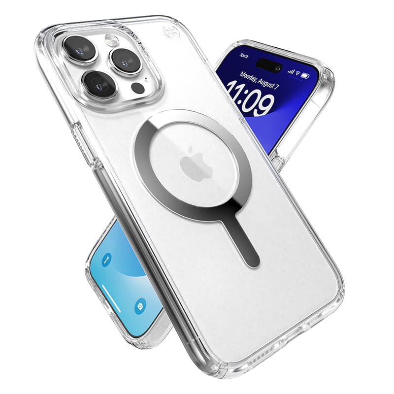 Speck Presidio Perfect-Clear MagSafe - iPhone 15 Pro Max Case (Clear / Chrome Finish / Serene Silver) 7
