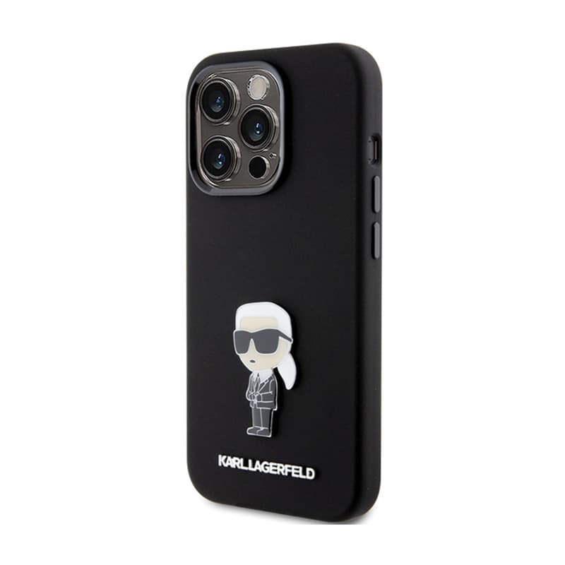 Karl Lagerfeld Silicone Ikonik Metal Pin - iPhone 15 Pro Max Case (Black) 2