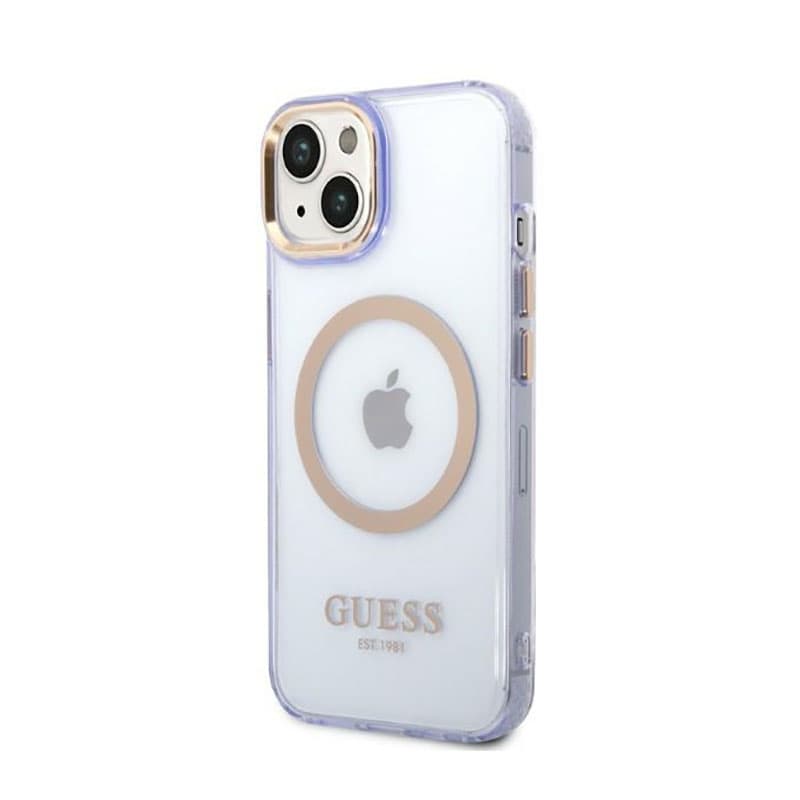 Guess Gold Outline Translucent MagSafe - Case for iPhone 14 (Purple) 2