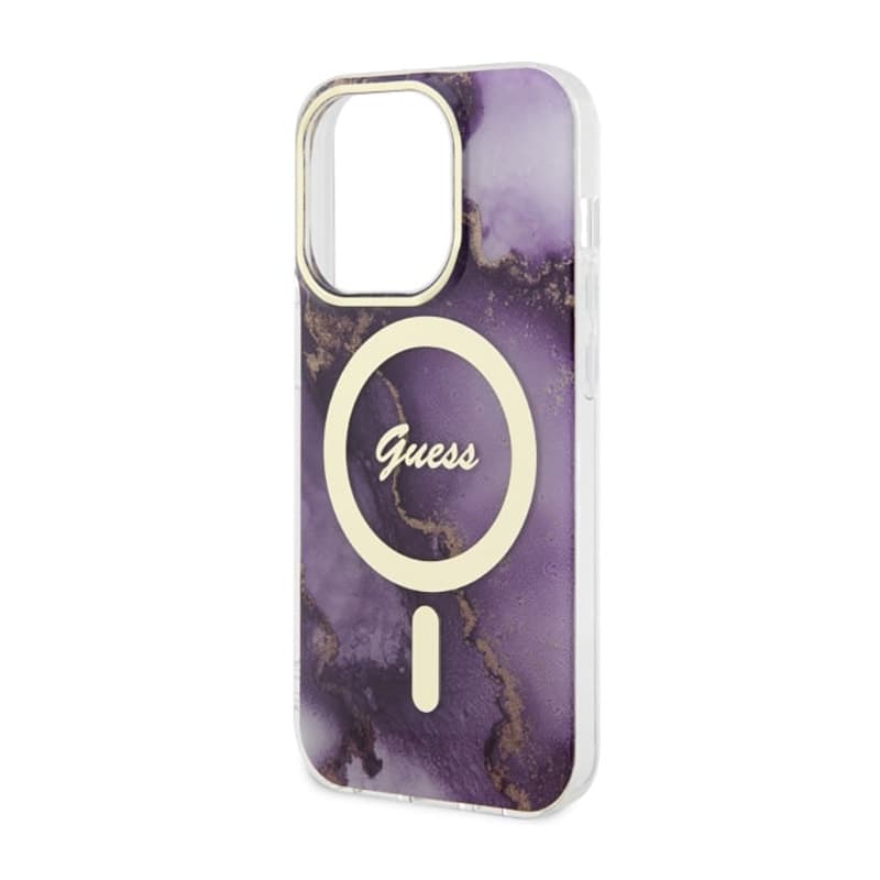 Guess Golden Marble MagSafe - Case for iPhone 14 Pro (Purple) 6