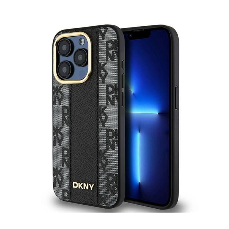 DKNY Leather Checkered Mono Pattern MagSafe - Case for iPhone 15 Pro (Black) 1