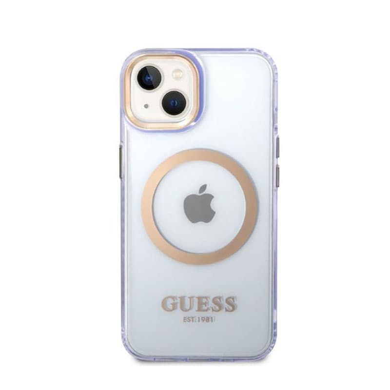 Guess Gold Outline Translucent MagSafe - Case for iPhone 14 (Purple) 3