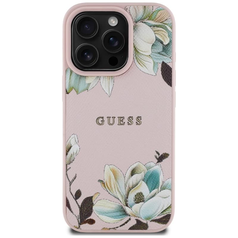 Guess Grained Printed Flower Pattern MagSafe - Case for iPhone 16 Pro (pink) 3