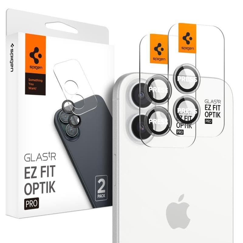 Spigen Optik Pro GLAS.TR EZ Fit Camera Protector 2-Pack - Lens Protector for iPhone 17 / 16 / 16 Plus (2 pcs) (Clear)