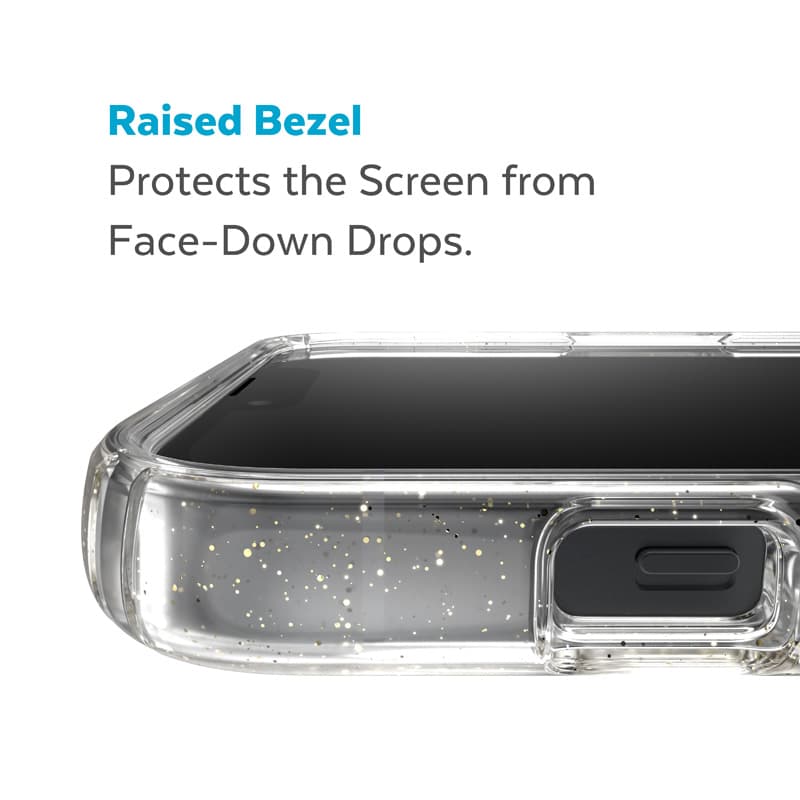 Speck Presidio Perfect-Clear with Glitter + MagSafe - iPhone 15 Plus / 14 Plus Case with MICROBAN Coating (Clear / Gold Glitter) 7