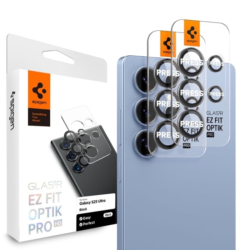Spigen Optik Pro GLAS.TR EZ Fit Camera Protector 2-Pack - Lens Protector for Samsung Galaxy S25 Ultra (2 pieces) (Black) 1