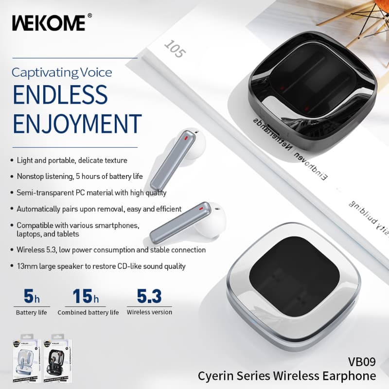 WEKOME VB09 Cyerin Series - Bluetooth wireless headphones V5.3 TWS with charging case (White) 3