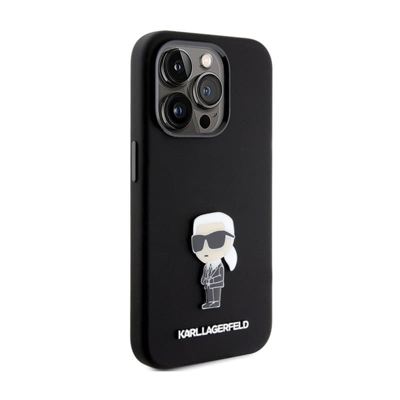 Karl Lagerfeld Silicone Ikonik Metal Pin - iPhone 15 Pro Max Case (Black) 4