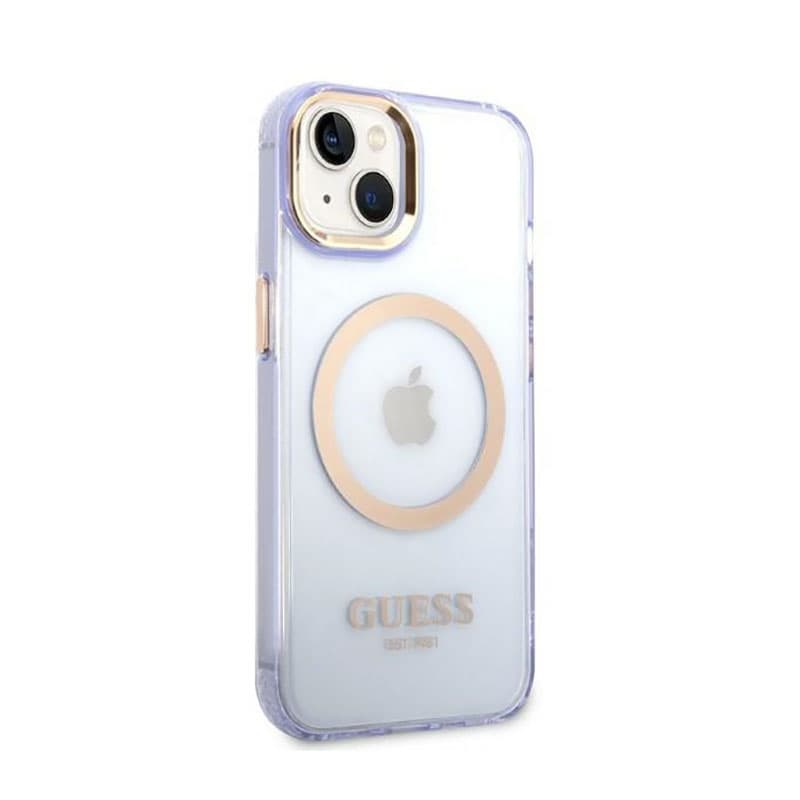 Guess Gold Outline Translucent MagSafe - Case for iPhone 14 (Purple) 4