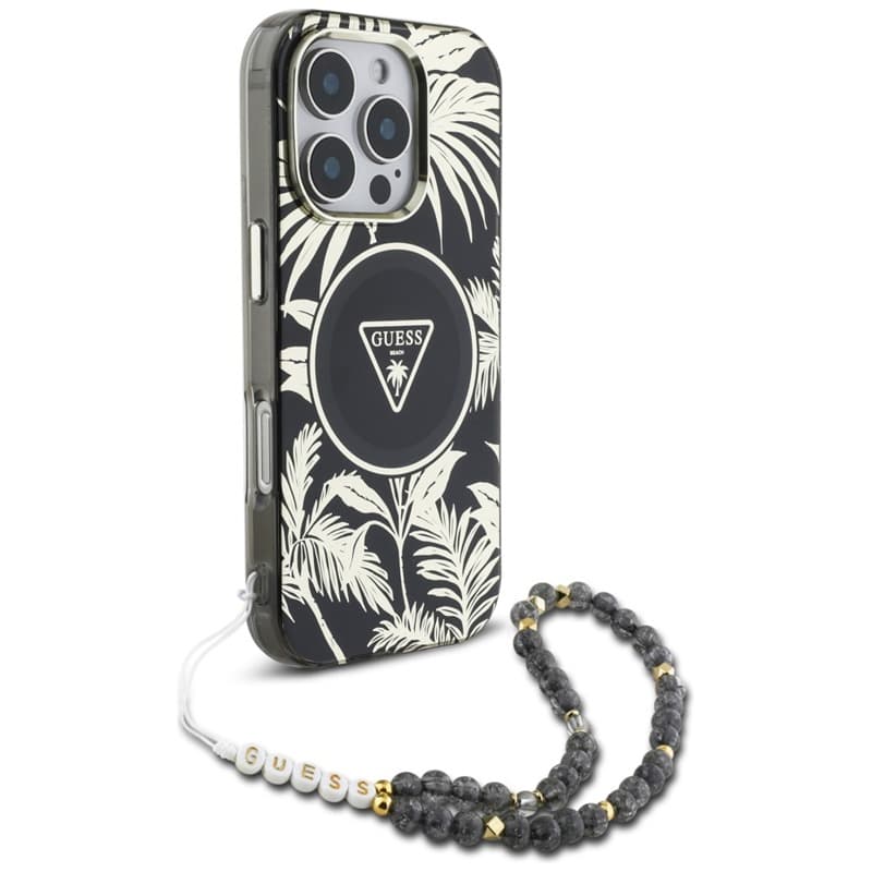 Guess Palm Trees Triangle Pearl Strap MagSafe - Case for iPhone 16 Pro Max (black) 3