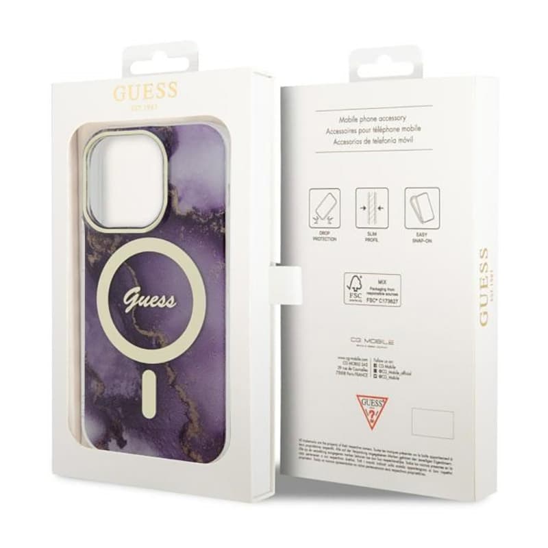 Guess Golden Marble MagSafe - Case for iPhone 14 Pro (Purple) 8