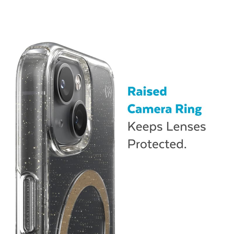Speck Presidio Perfect-Clear with Glitter + MagSafe - iPhone 15 Plus / 14 Plus Case with MICROBAN Coating (Clear / Gold Glitter) 8
