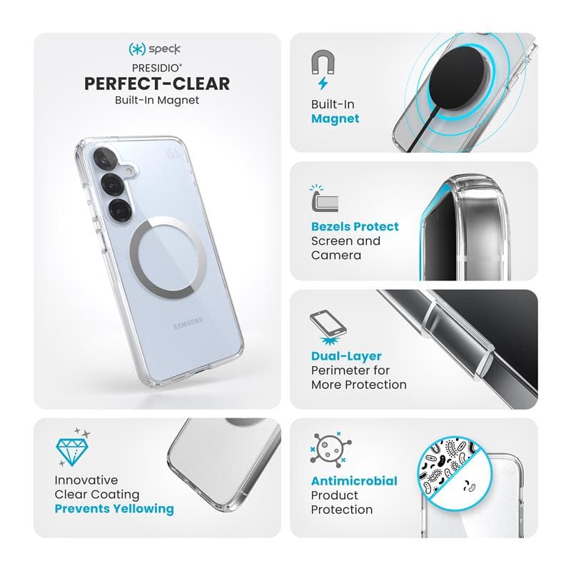 Speck Presidio Perfect-Clear Magnet - Samsung Galaxy S25+ / S24+ MagSafe Case (Clear / Chrome Finish / Serene Silver) 7